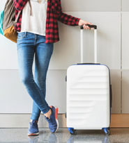 closeup view of a person with luggage