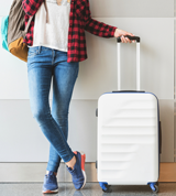 closeup view of a person with luggage